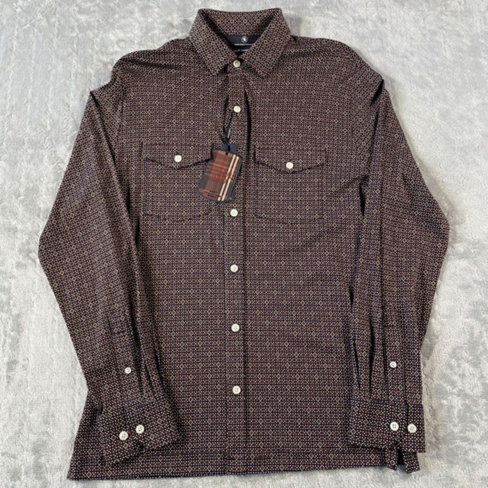 Hart Schaffner Marx Shirt Mens Sz Small Brown Geometric Stretch‎ Soft Preppy